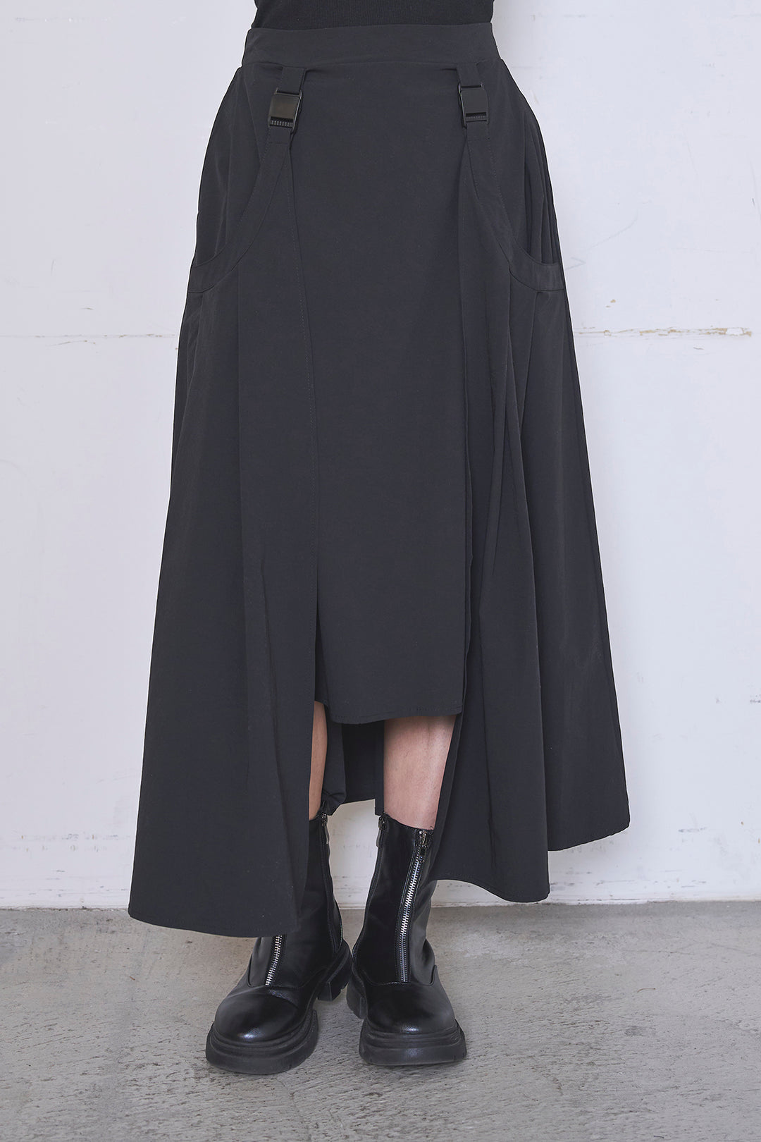 [SET]ネップメッシュポロ襟カーディガン+ラップレイヤードアシンメトリーデザインスカート(2set)