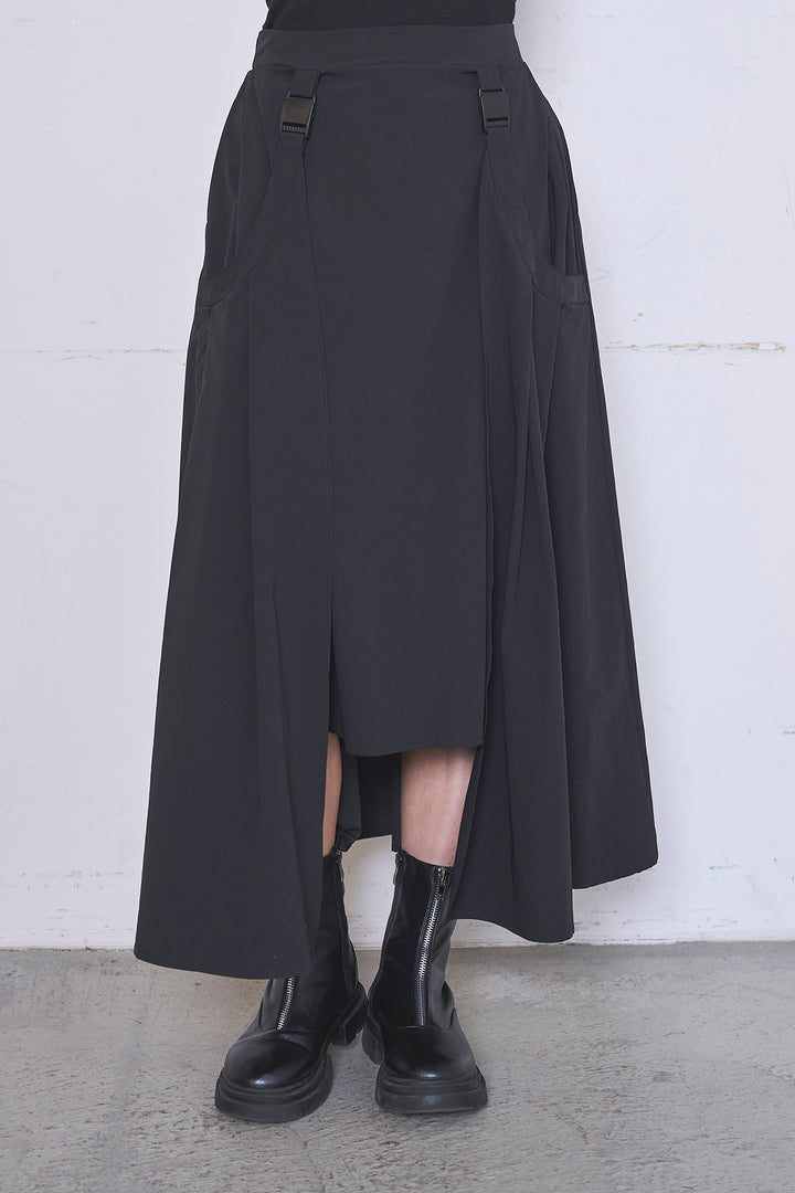 [SET]ネップメッシュポロ襟カーディガン+ラップレイヤードアシンメトリーデザインスカート(2set)