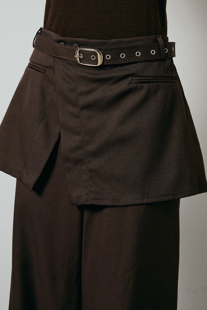 [SET]オーバーサイズ総柄Vネックニットカーディガン+ベルト付きウエストデザインパンツ(2set)