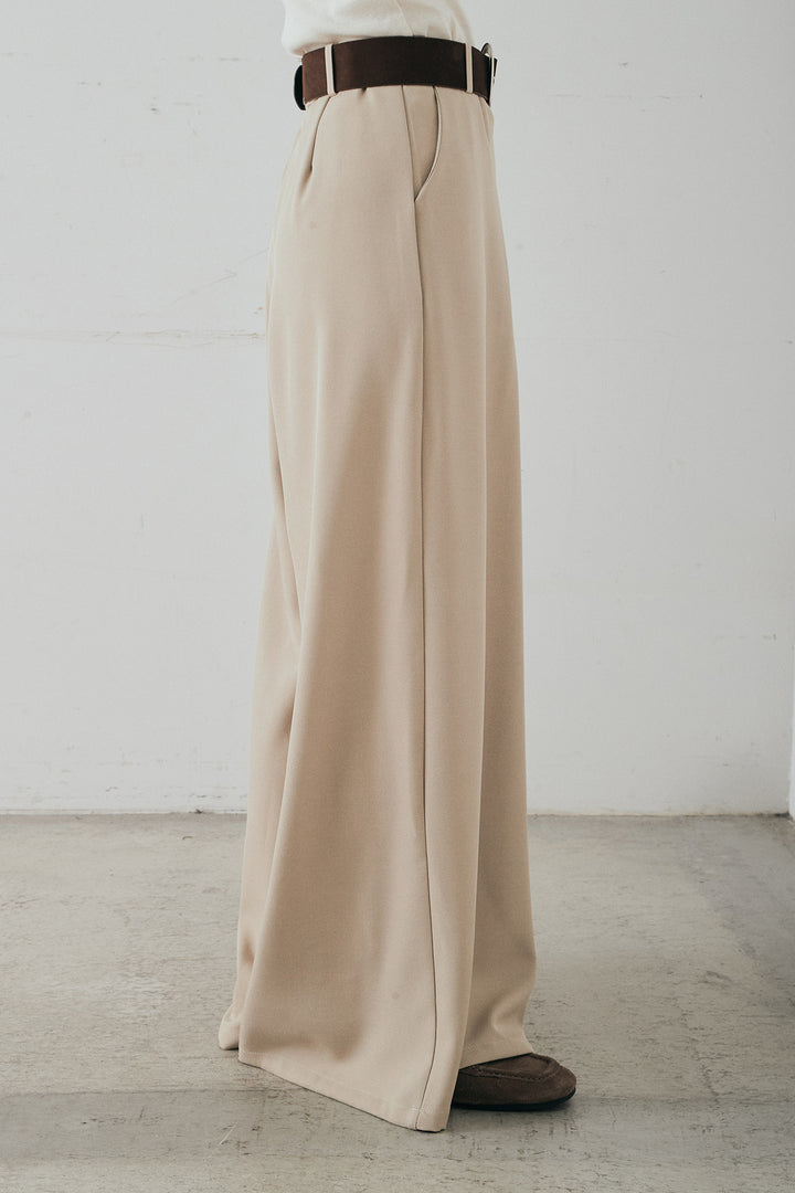 [SET]モコレースVネックカーディガン+太ベルト付きフロントタックパンツ(2set)