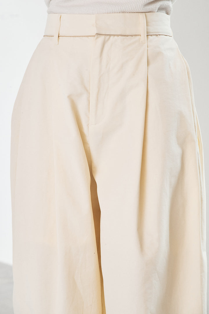 [SET]刺繍レースオーバーサイズシャツ+合繊ツイルパイピングタックカーブパンツ(2set)