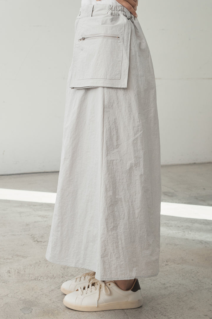 [SET]襟付きナイロンベスト+サイドデザインナイロンスカート+リブシアークルーネック長袖トップス(3set)