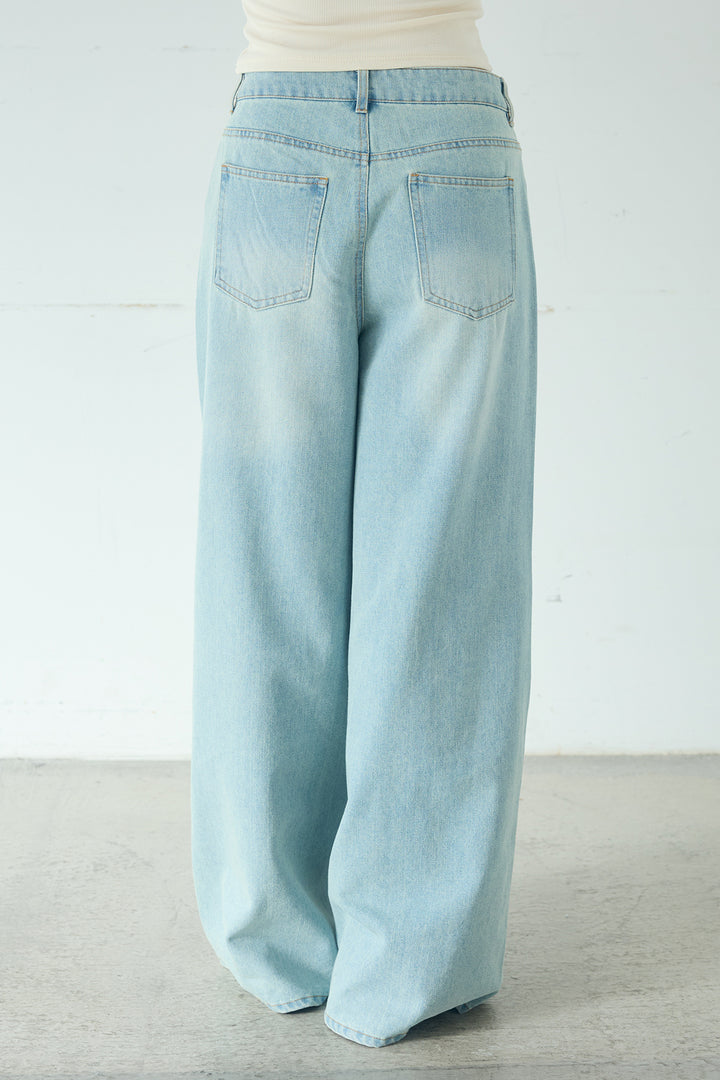 デニムレース付きワイドパンツ