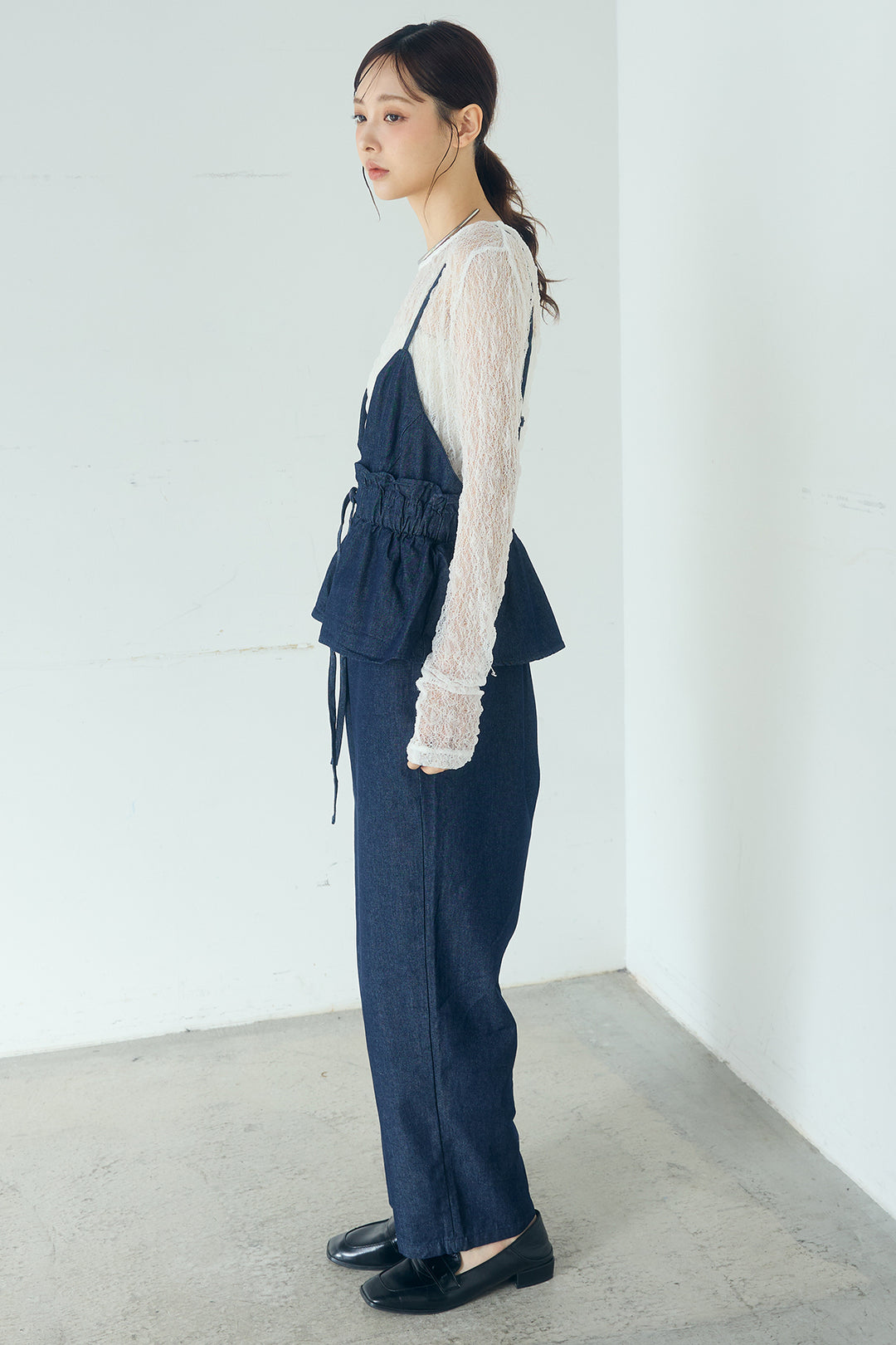 [SET]スラブネップツイードフリンジテーラードジャケット+デニムペプラムコンビネゾン(2set)