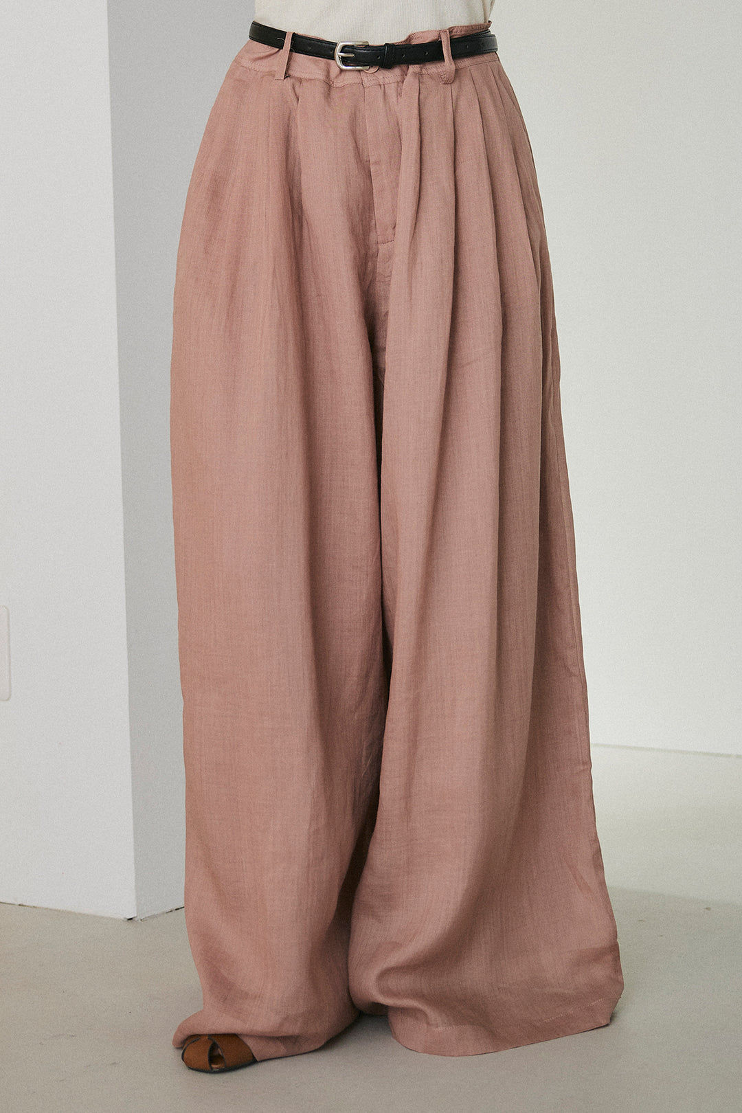 [SET]リラックスシアーシャツ+細ベルト付きシアーワイドパンツ(2set)