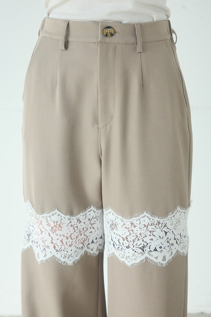 レース刺繍切替ワイドパンツ