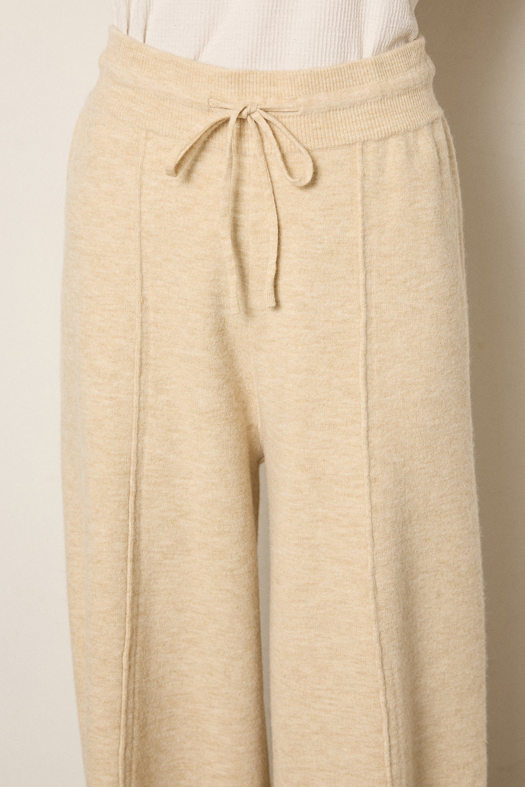 [SET]起毛裾デザインニュアンス柄ニットトップス+センターラインニットパンツ(2set)