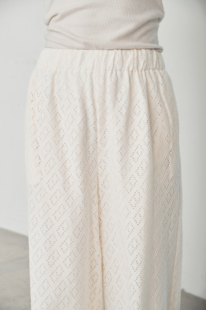 [SET]フリンジデニムジャケット+ダイヤ柄レースロングイージーパンツ(2set)