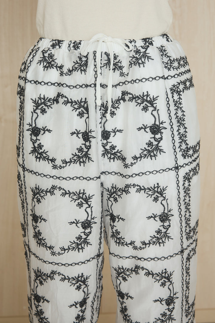 [SET]バックリボンメランジノースリニット+総刺繍シアーパンツ(2set)