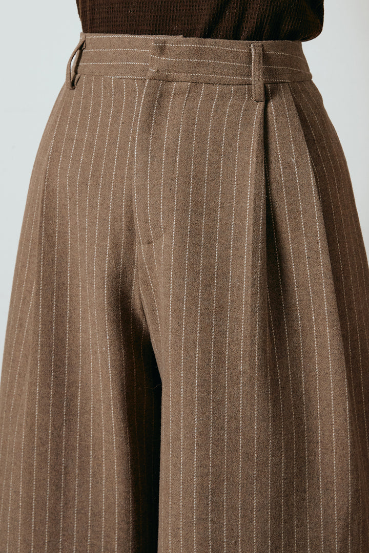 [SET]プードルファーミドルジャケット+ウールライクストライプパンツ(2set)