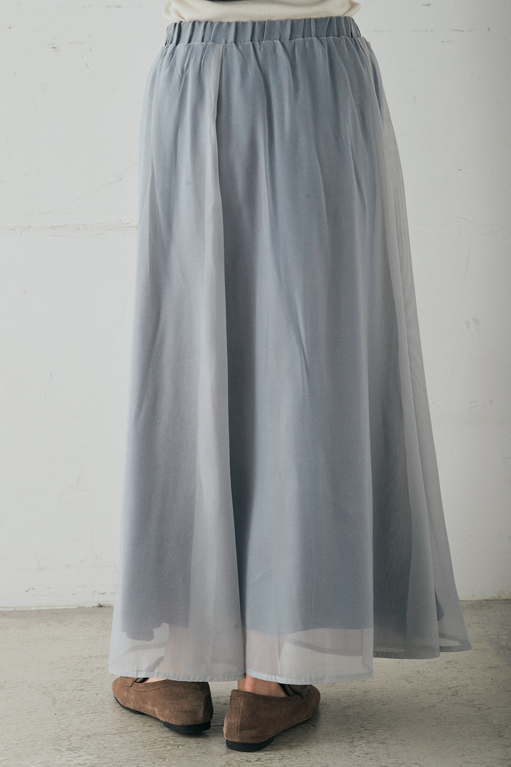 [SET]襟切り替えジップデニムジャケット+リラックスシアーフレアスカート(2set)