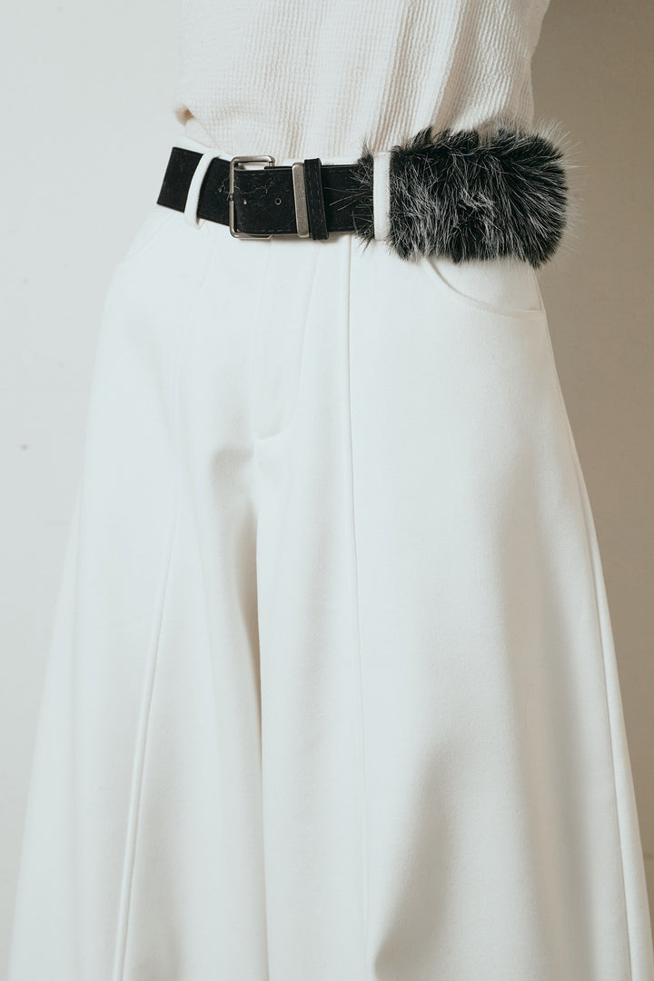 ファーベルト付きワイドパンツ