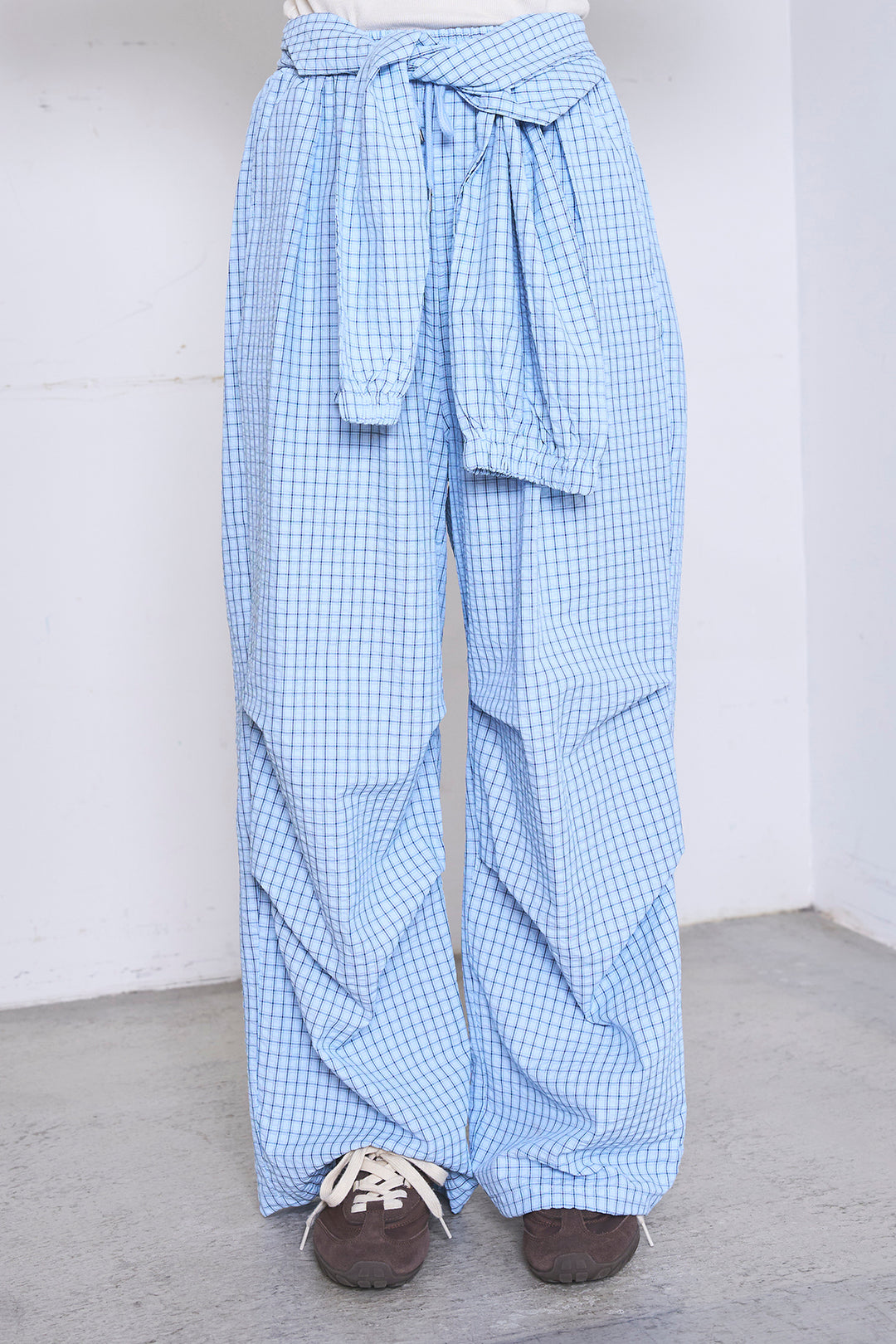 [SET]ワンショルスウェットプルオーバー+チェックウエスト巻きジョガーパンツ(2set)