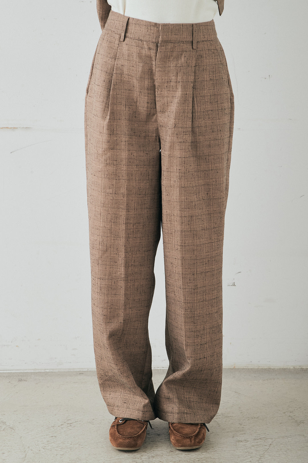 [SET]ツイードウエストドロストシャツ+ツイードタックパンツ(2set)