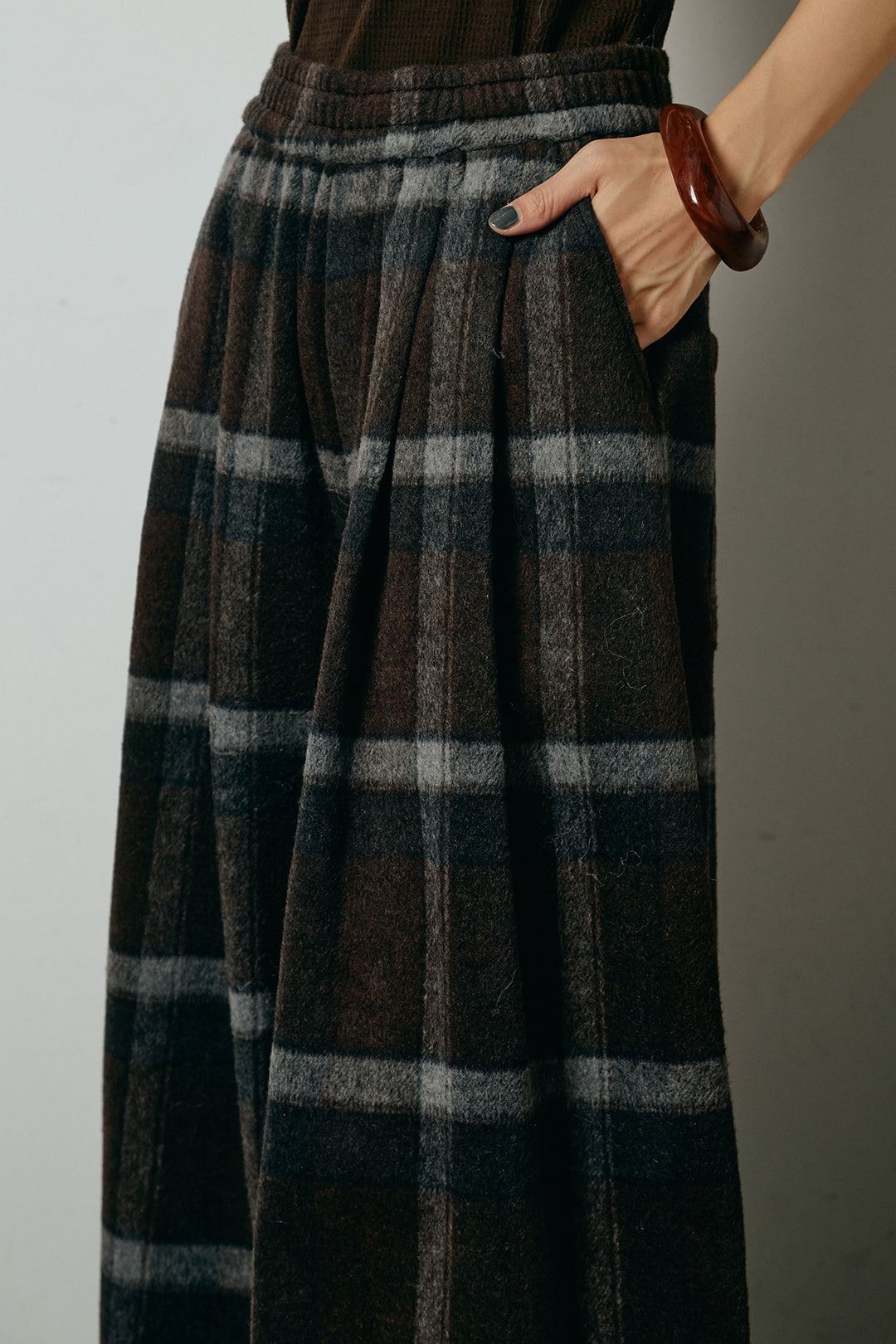 [SET]ハイネックショート丈ボアジップブルゾン+起毛タータンチェック柄ワイドパンツ(2set)