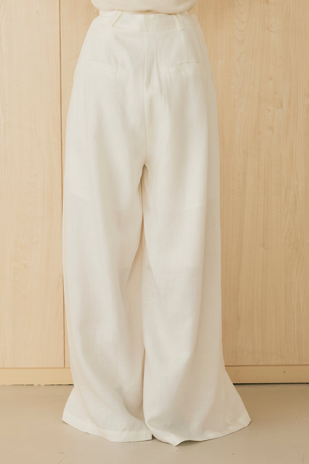 紐付き麻混パンツ