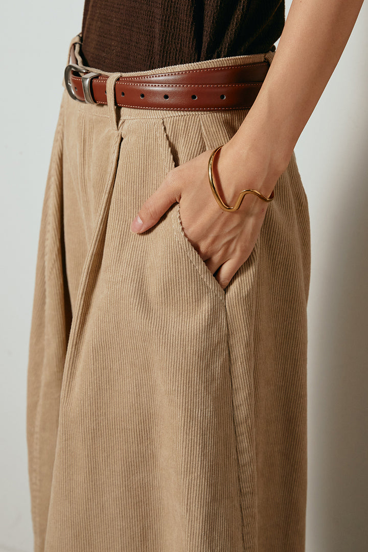 [SET]アルパカタッチ深Vニットトップス+タック入りコーデュロイワイドパンツ(2set)