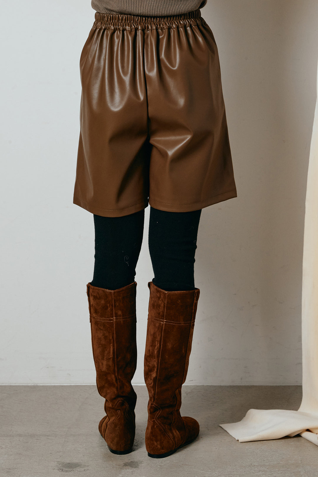 [SET]シープライクファージャケット+ストレッチエコレザーバミューダパンツ(2set)