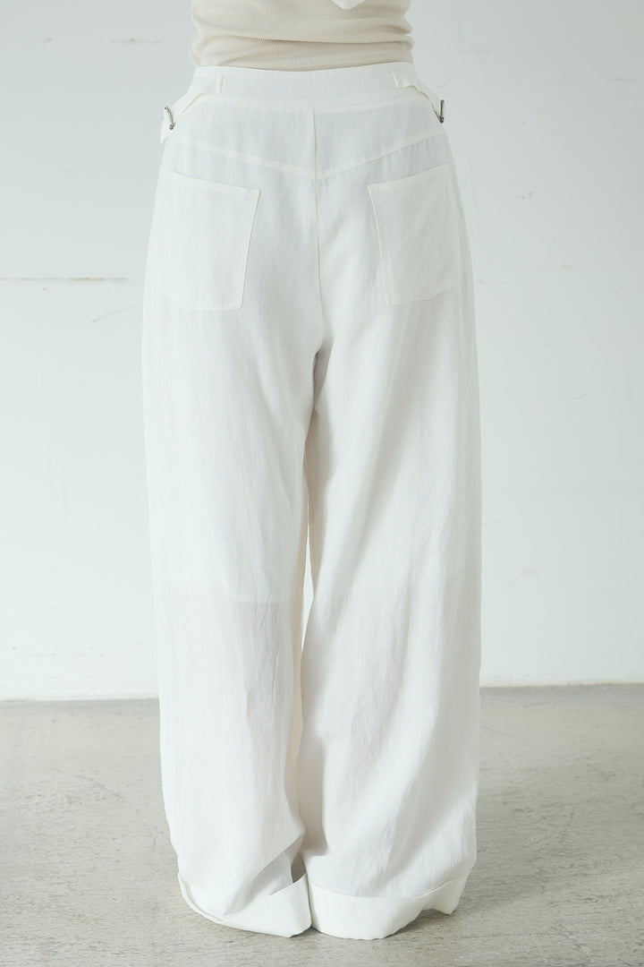 リネン混サイドベルトパンツ