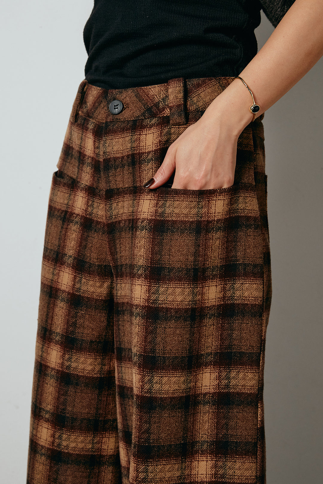 [SET]ロゴジャガードニットトップス+ルーズタータンチェックワイドパンツ(2set)