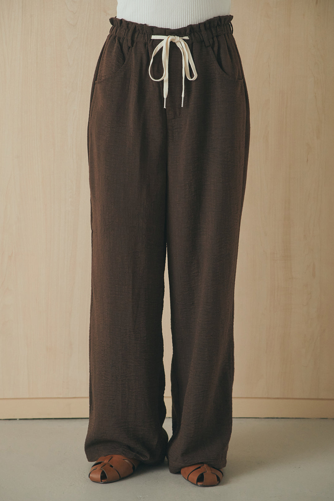 [SET]麻混ノーカラーブルゾン+麻混ウエストドロストパンツ(2set)