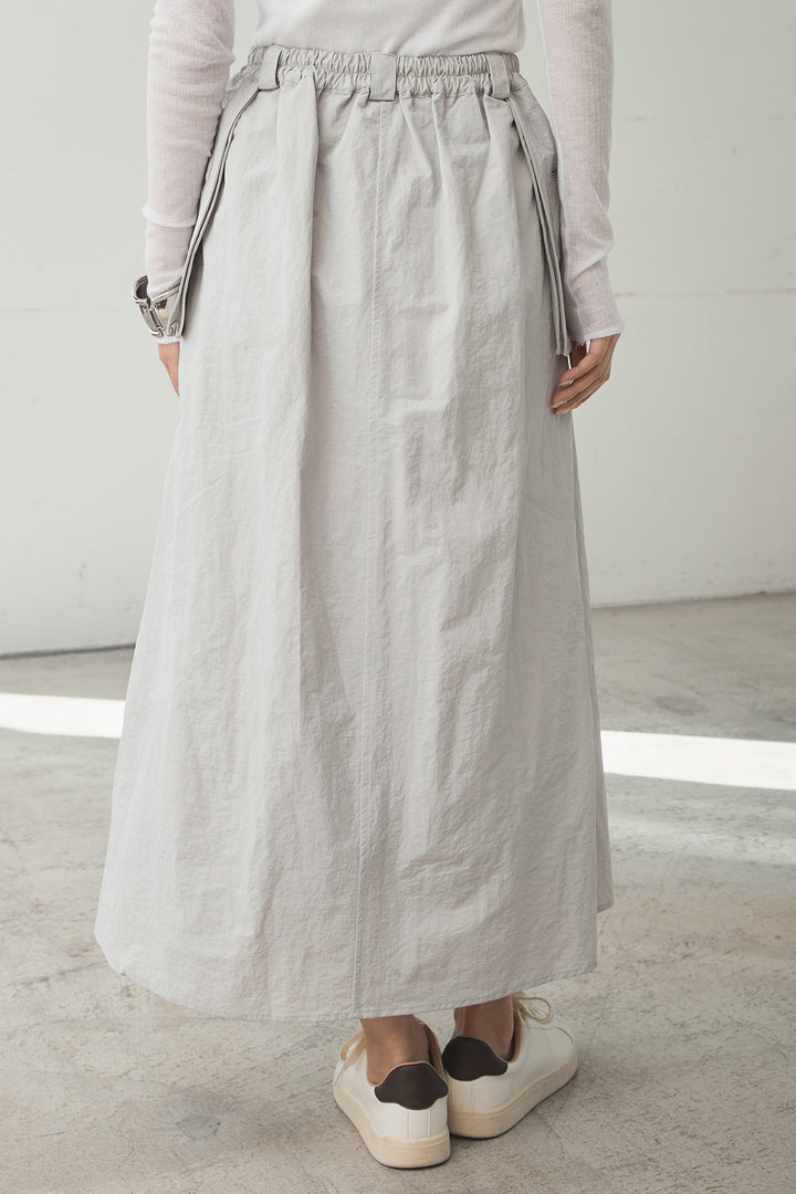 [SET]襟付きナイロンベスト+サイドデザインナイロンスカート+リブシアークルーネック長袖トップス(3set)