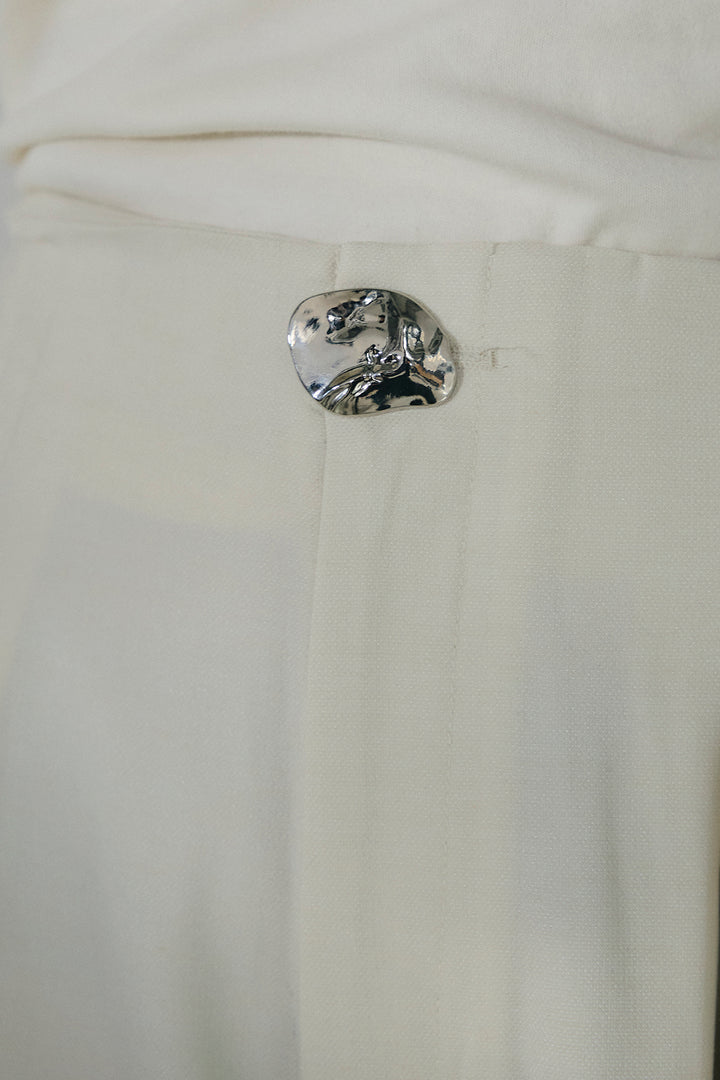 [SET]メタルプレートショート丈ジャケット+メタルプレートタックワイドパンツ(2set)