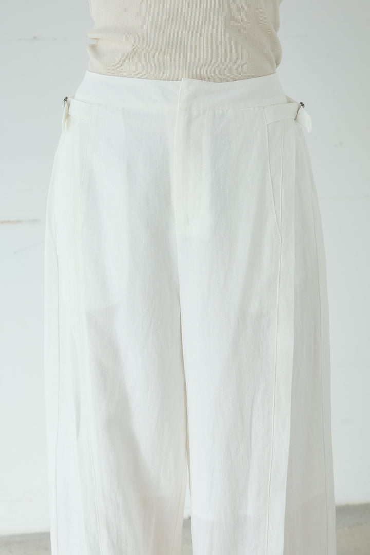 リネン混サイドベルトパンツ