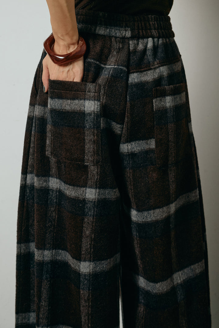 起毛タータンチェック柄ワイドパンツ