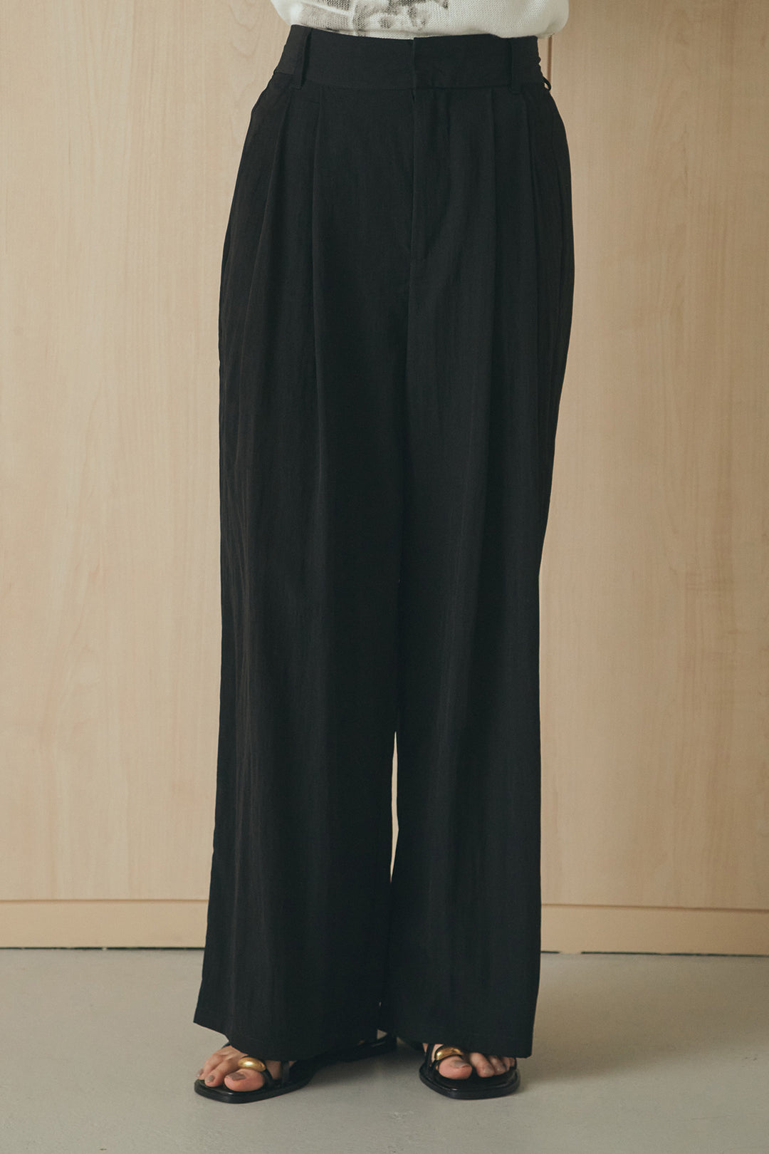 [SET]リネンライクランタンノースリシャツ+リネンライク2タックワイドパンツ(2set)