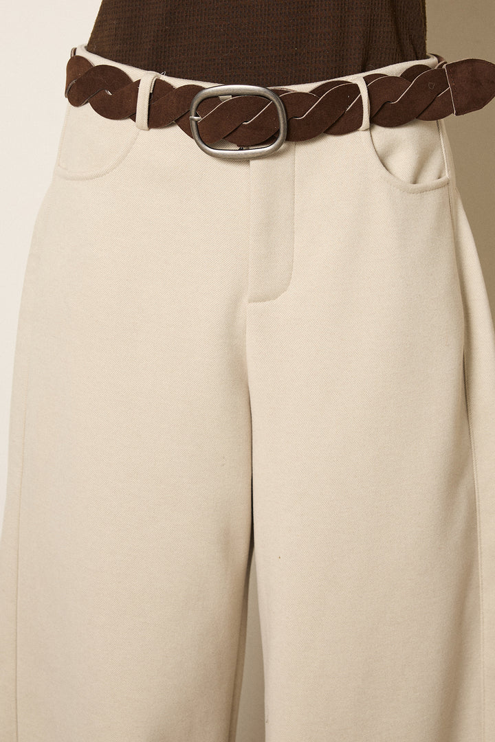 編みベルト付きワイドパンツ