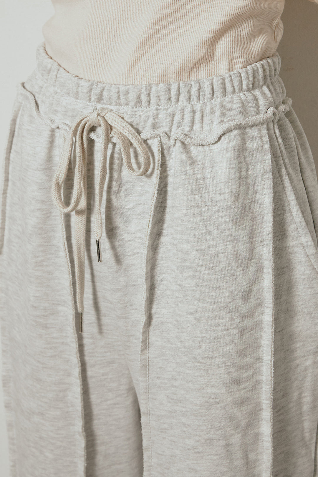 [SET]ハイネックミックスニットトップス+フロントラインデザインワイドスウェットパンツ(2set)