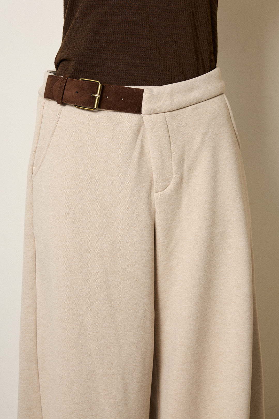 [SET]襟付きシャギーニットカーディガン+サイドベルトパンツ(2set)