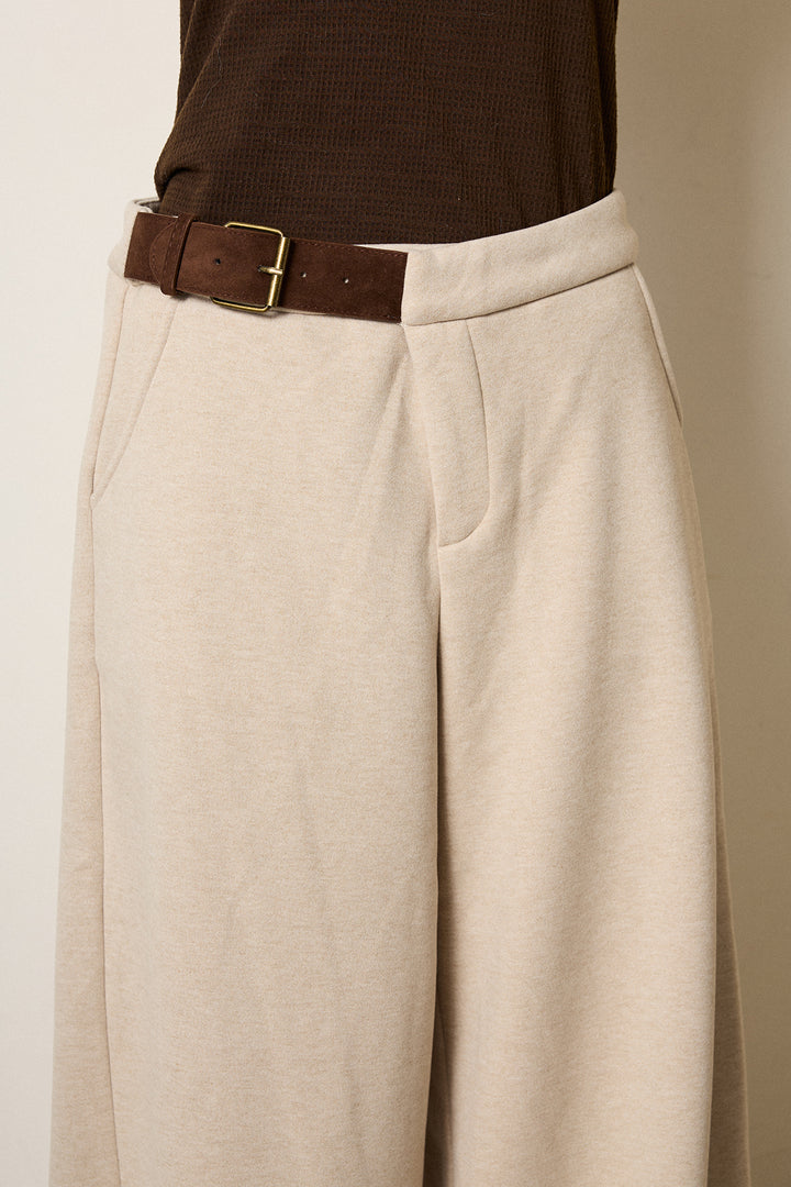 [SET]襟付きシャギーニットカーディガン+サイドベルトパンツ(2set)