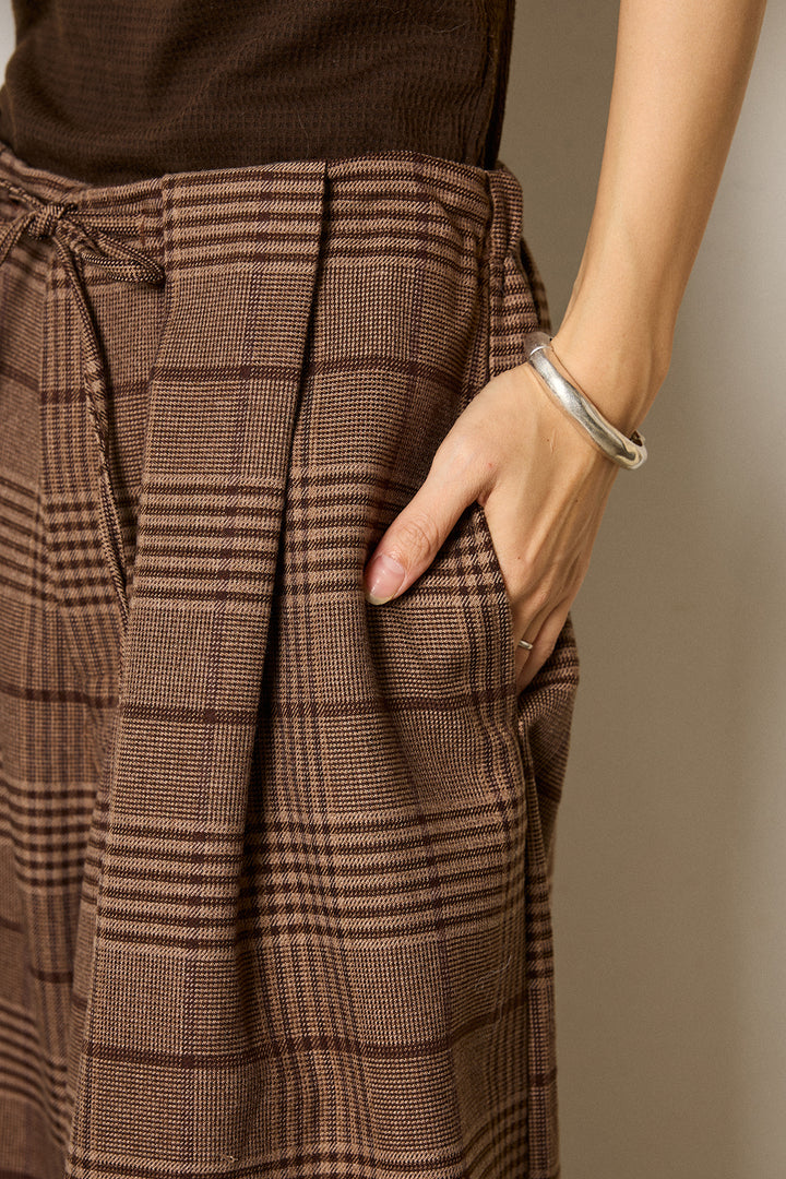 グレンチェックルーズタックパンツ