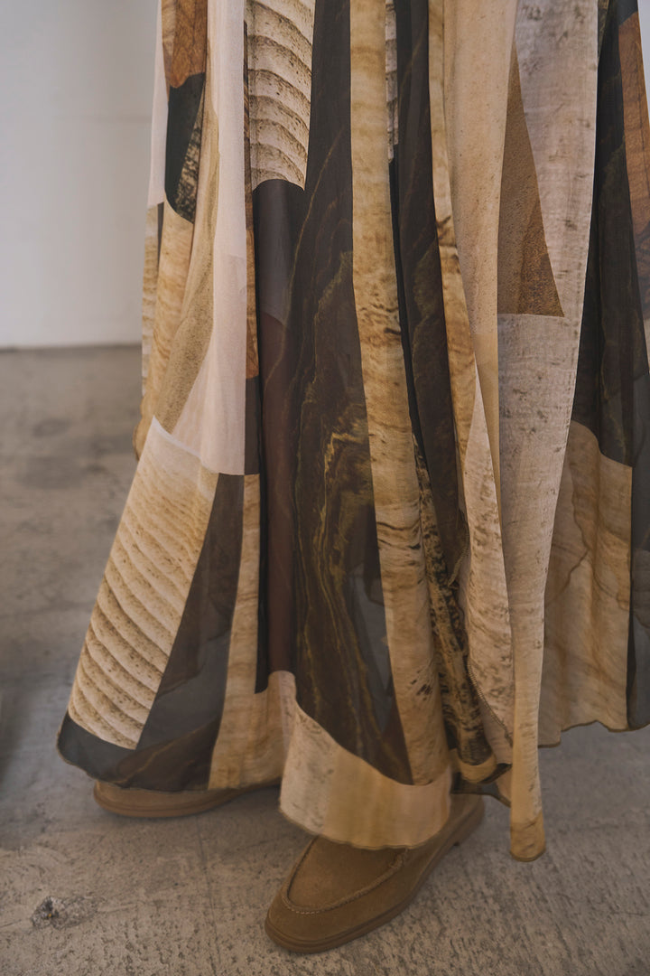 [SET]リネンブレンドシアーサファリシャツ+アートペイント柄スカート(2set)