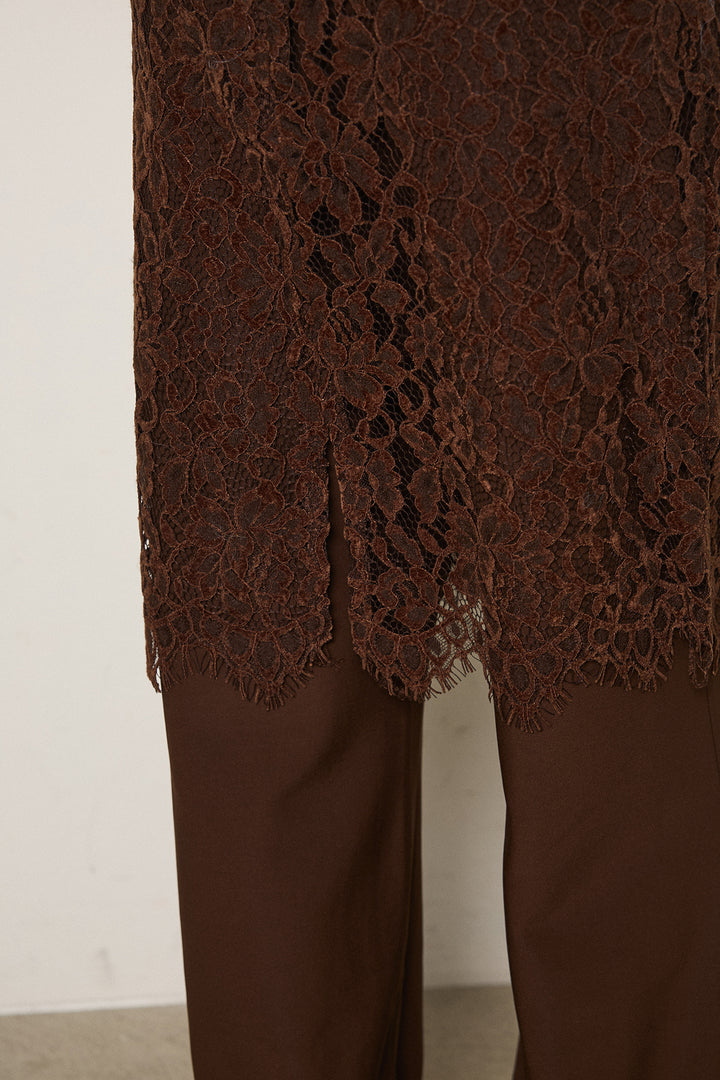 [SET]モノトーンプリントスウェット+レース刺繍レイヤードフレアパンツ(2set)