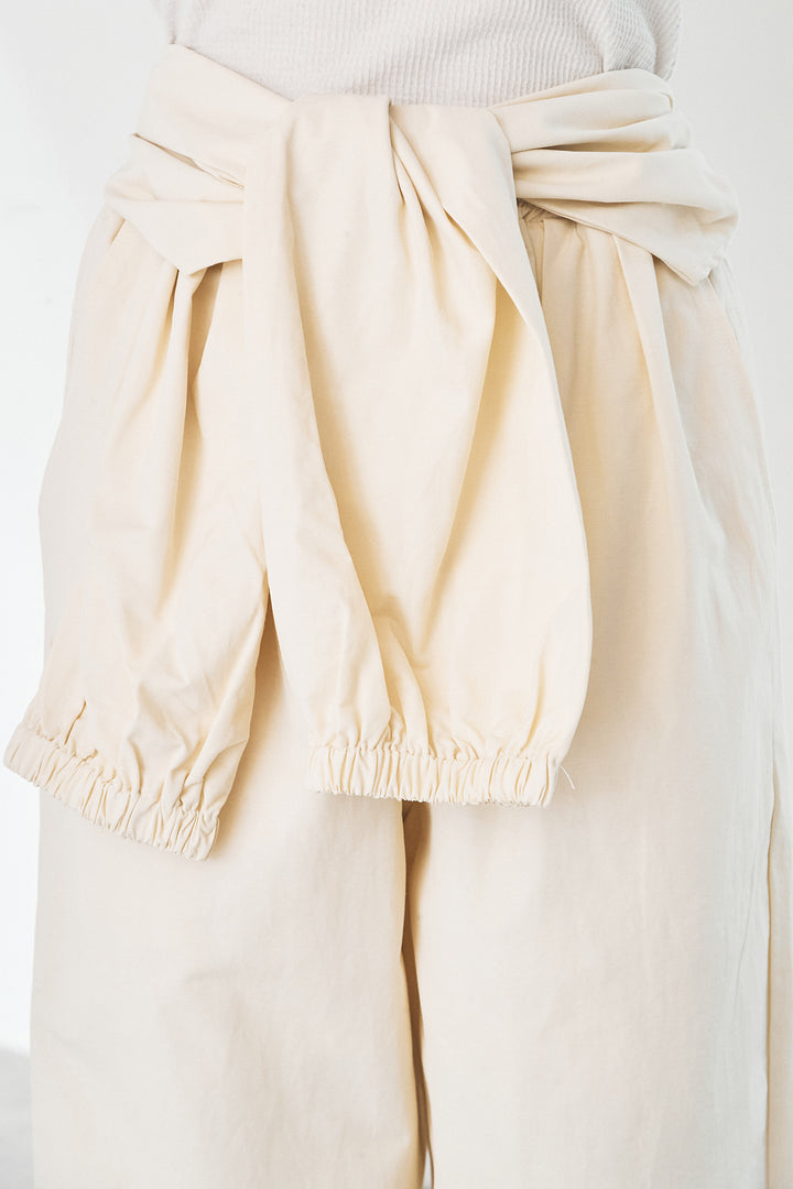 [SET]メッシュフリンジ切り替えプルオーバー+合繊ツイルスタンドウエスト巻きジョガーパンツ(2set)