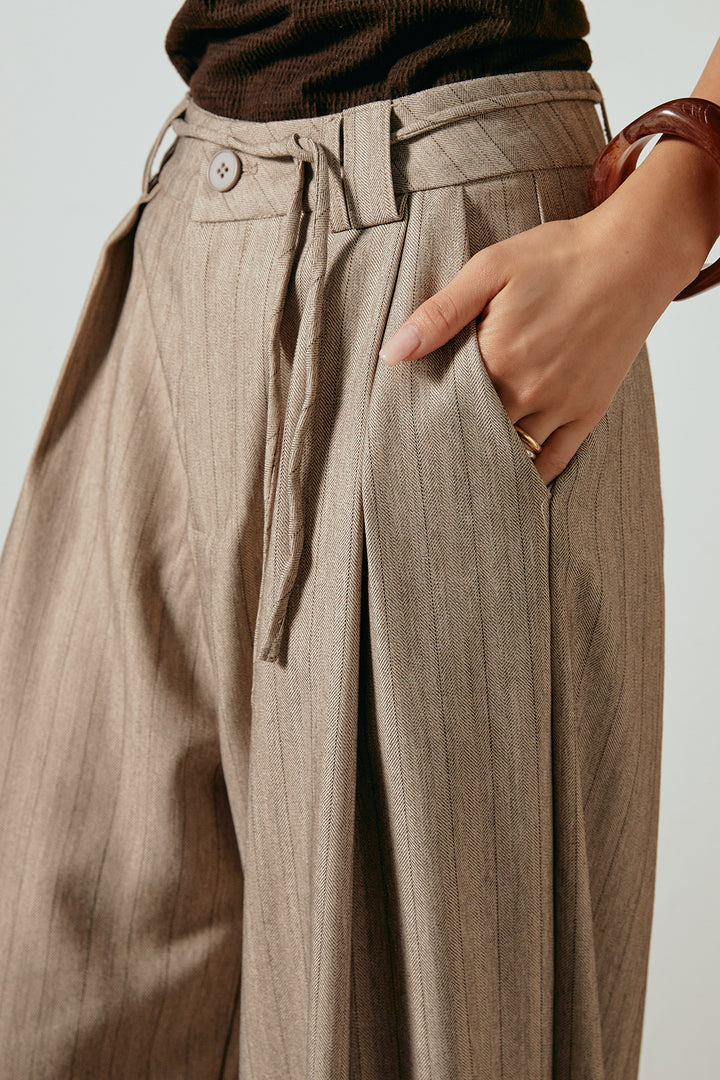 [SET]アーガイル柄ポロニットトップス+ストライプヘリンボーンパンツ(2set)