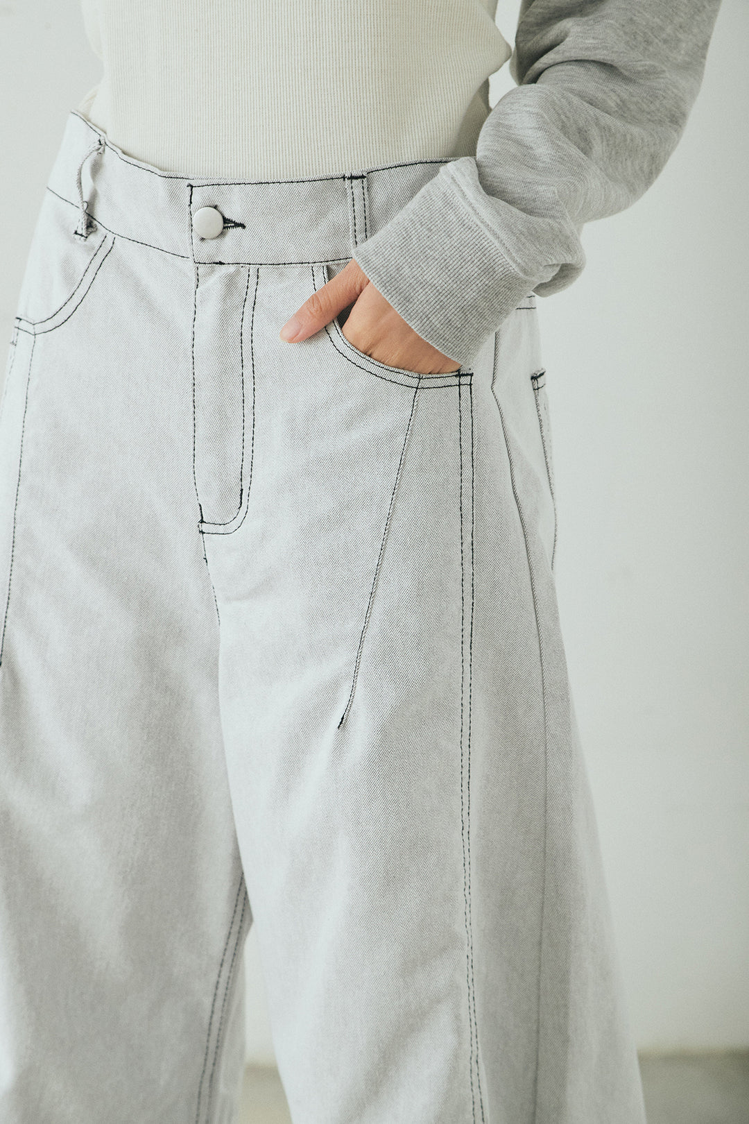 ツイル配色ステッチバレルパンツ