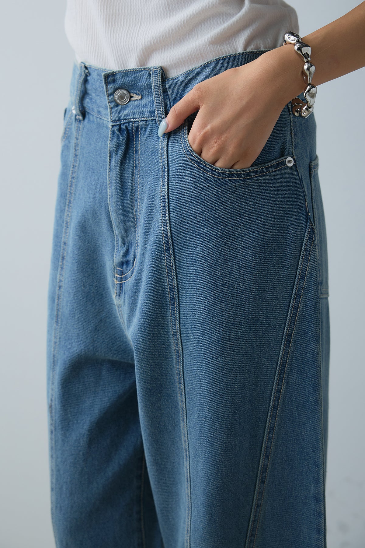 SET]ステッチデザインデニムジップジャケット+ステッチデザイン