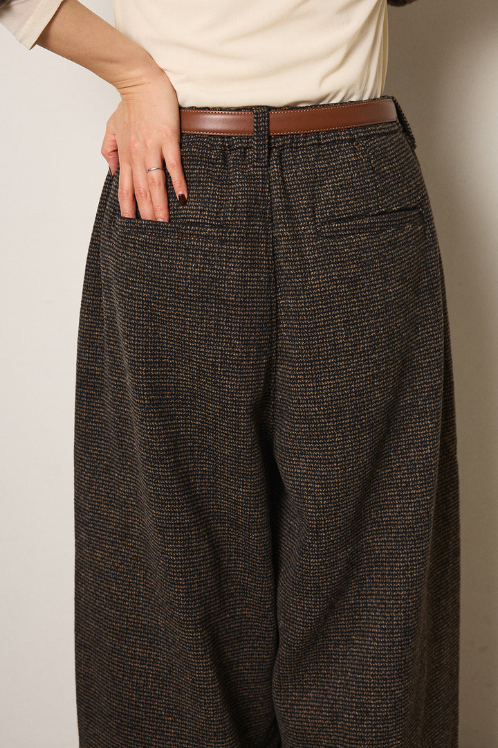 [SET]2WAY求心柄ジャガードショートカーディガン+起毛タック入りツイードワイドパンツ(2set)