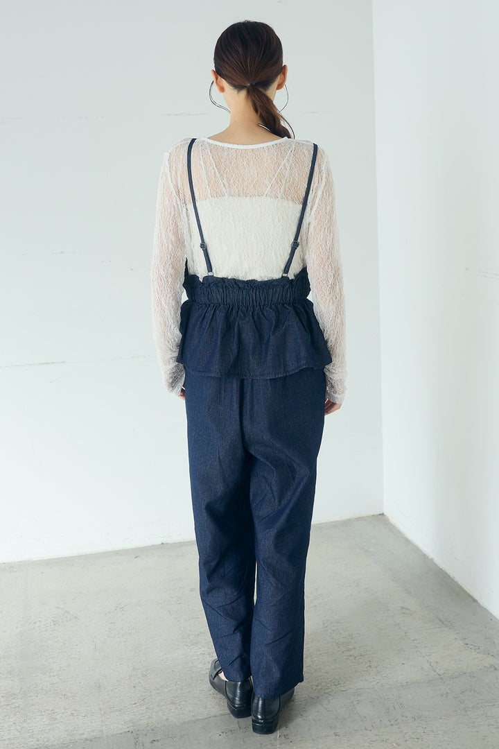 デニムペプラムコンビネゾン