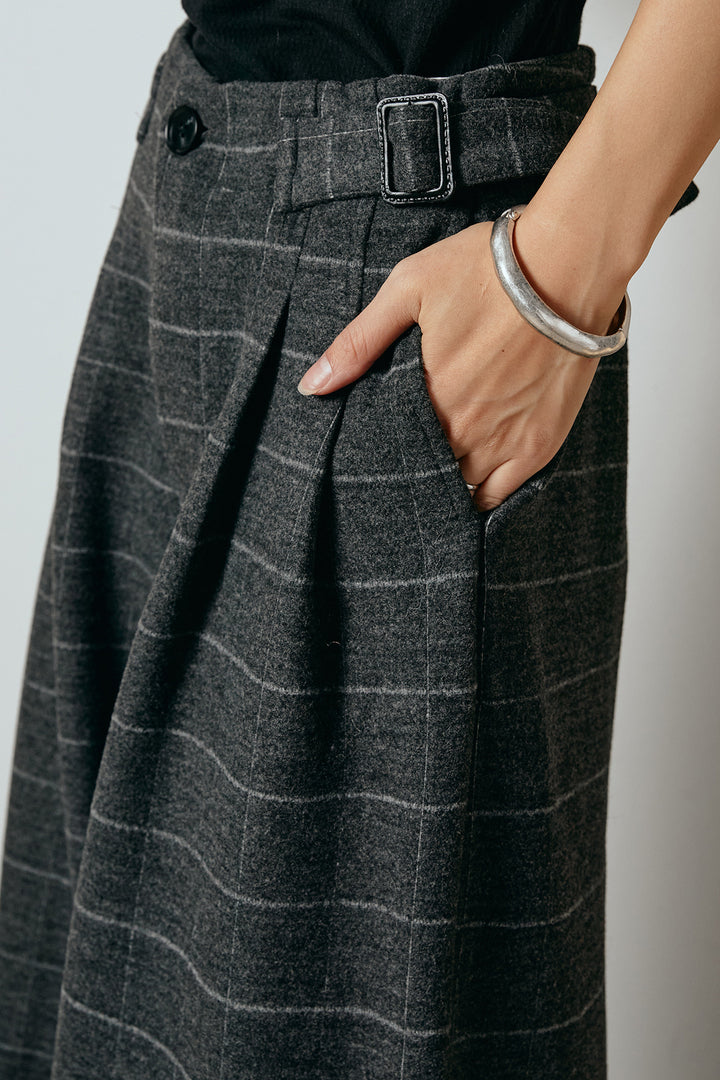 [SET]シャギーショートジャケット+スクエアチェック柄ワイドパンツ(2set)