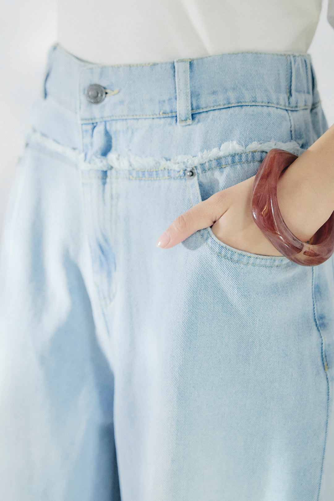 [SET]スラブネップツイードフリンジテーラードジャケット+ウエスト裁ち切りデニムワイドパンツ(2set)