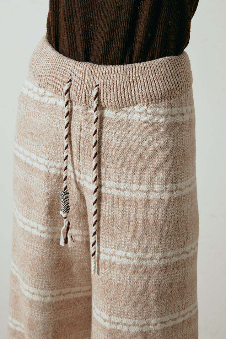 [SET]襟付きコーデュロイポケットシャツ+マルチライン柄リラックスニットパンツ(2set)