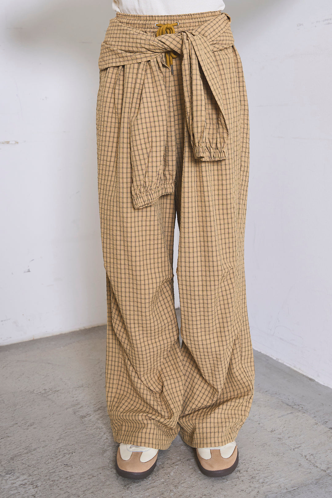 [SET]ワンショルスウェットプルオーバー+チェックウエスト巻きジョガーパンツ(2set)