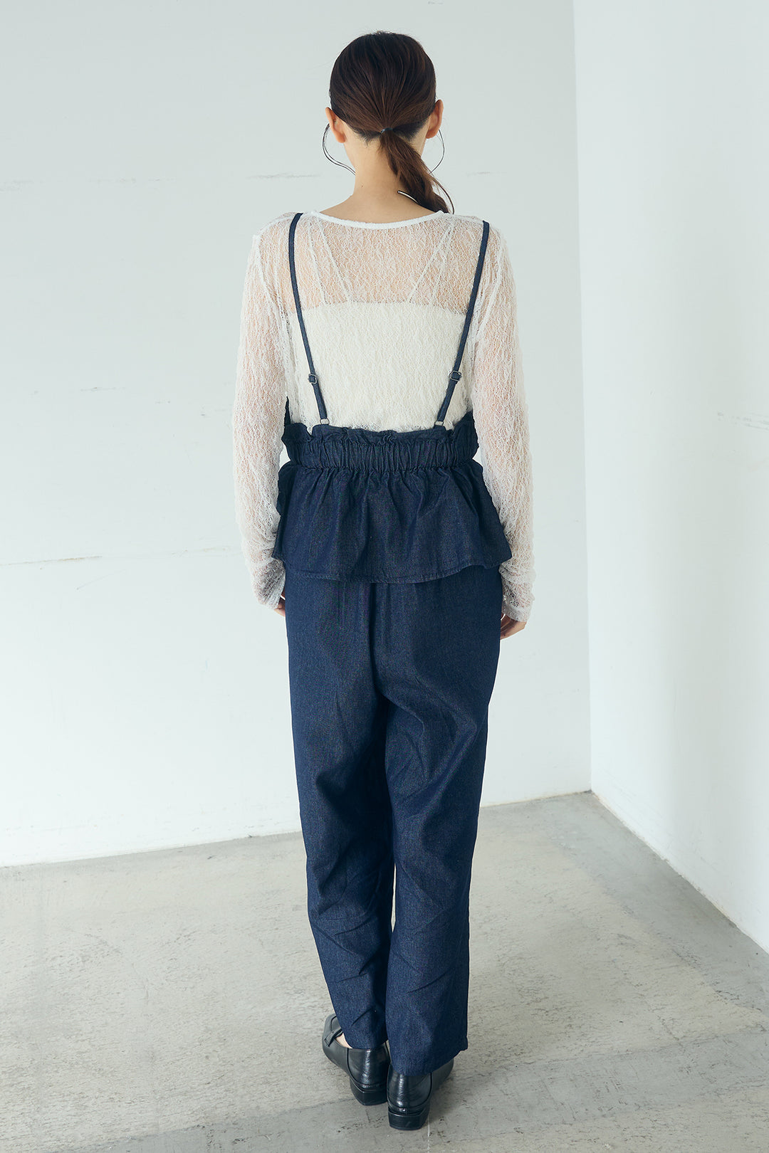 [SET]ストレッチレースクルーネックインナー+デニムペプラムコンビネゾン(2set)