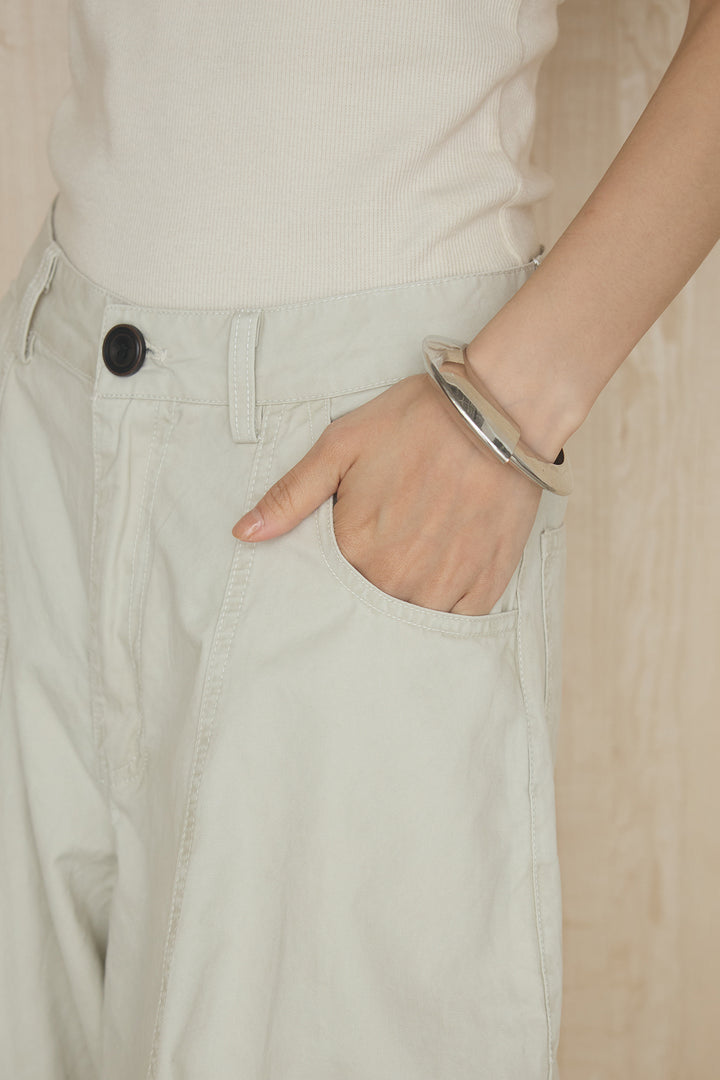 [SET]シフォン付きドレープ半袖カットソー+裾ボタン付きバレルパンツ(2set)