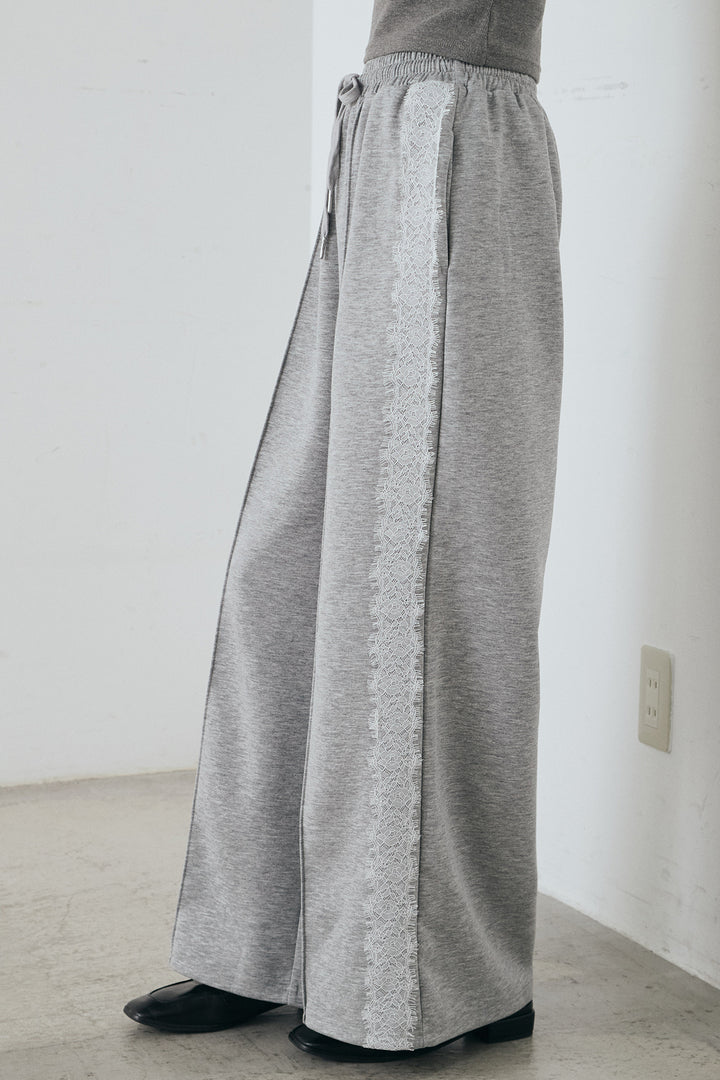 [SET]エアリーチュールスリーブシアーブルゾン+Wフェイスカットソーサイドレースラインパンツ(2set)